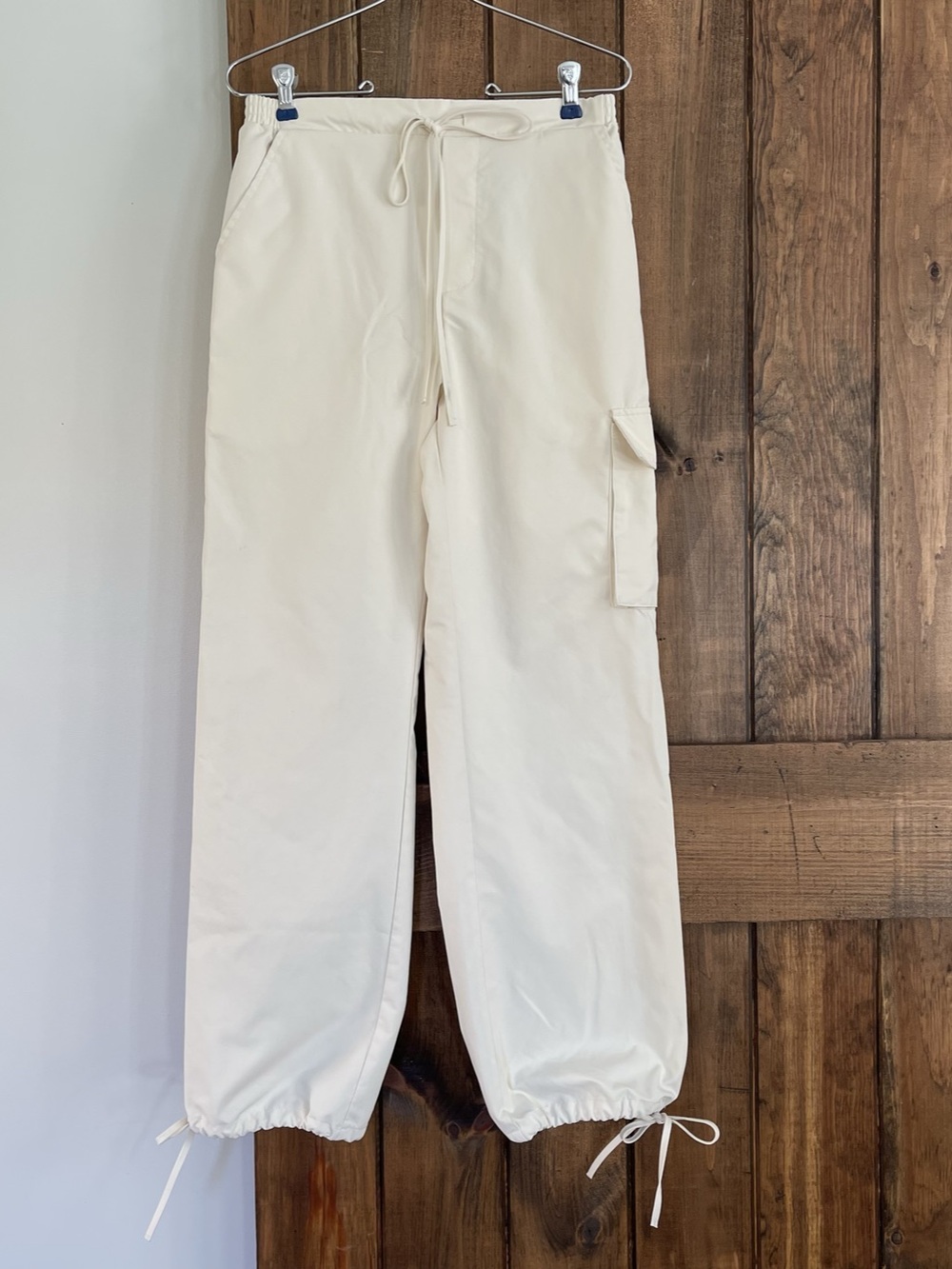 Et Clet Ecru Ivory Tie Waist Cargo Pants Wide Leg Cinch Small